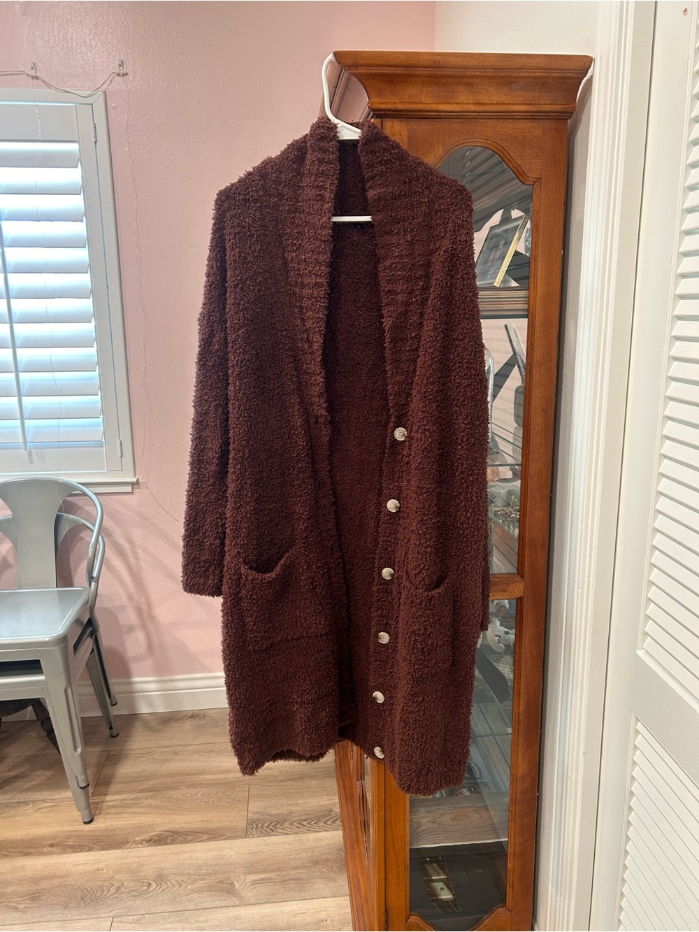 Cozy Button-Up Long Cardigan - Deep Chocolate Brown